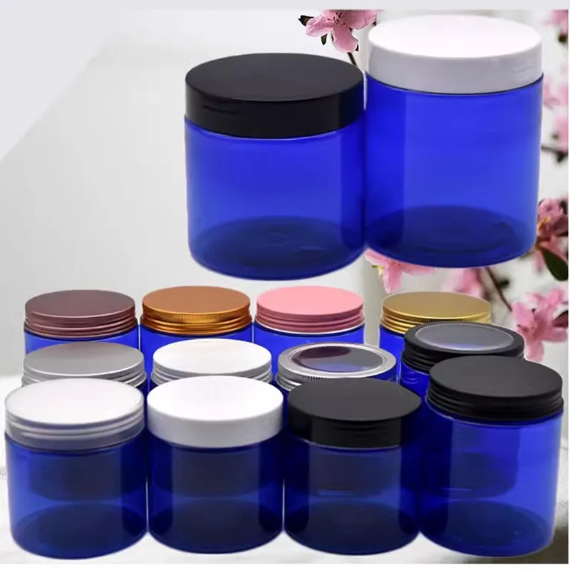 10/30/48pcs 150/200g/250g Blue PET Cream Jar Empty Cosmetic Container Body Lotion / Facial Mask Pot Storage Jar Refillable