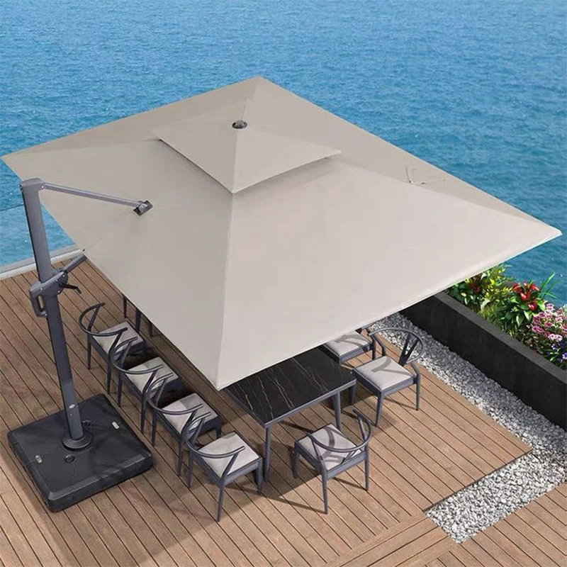 Offset Cantilever Patio Umbrella with LED Lights, Rectangle Outdoor Parasol with Fillable Base, UV50+ Waterproof，EU Compliant