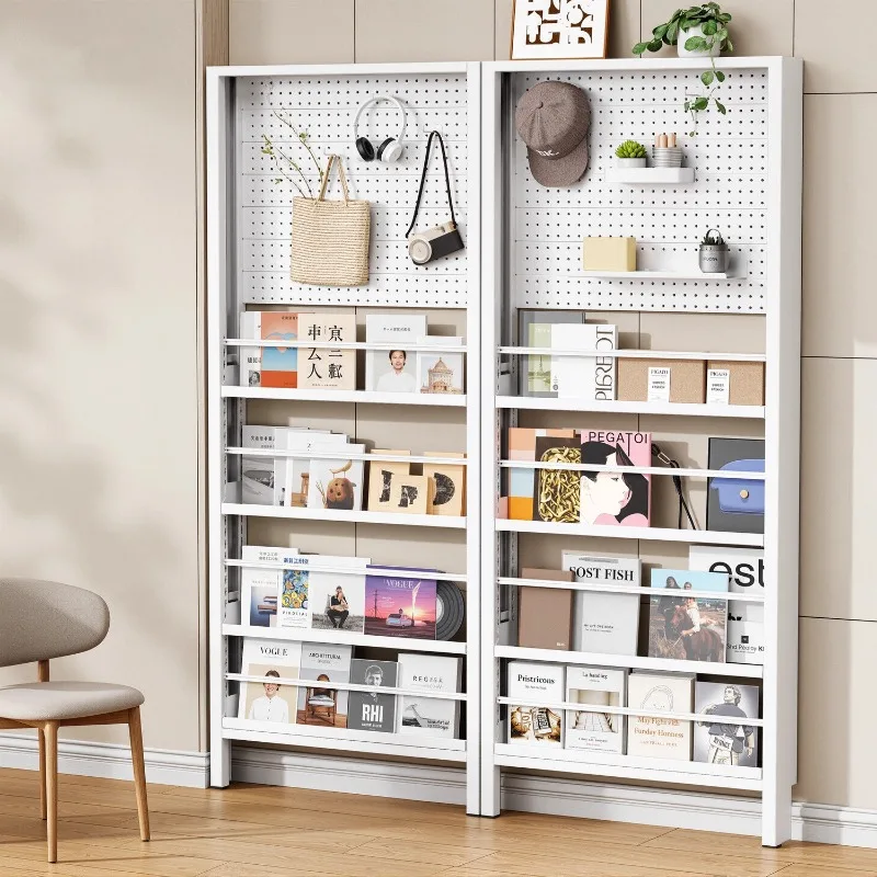 

Стеллаж для хранения из стали с задней перфорированной панелью, ультратонкий детский книжный шкаф, напольный, от пола до потолка, интегрированный в стену, очень узкий