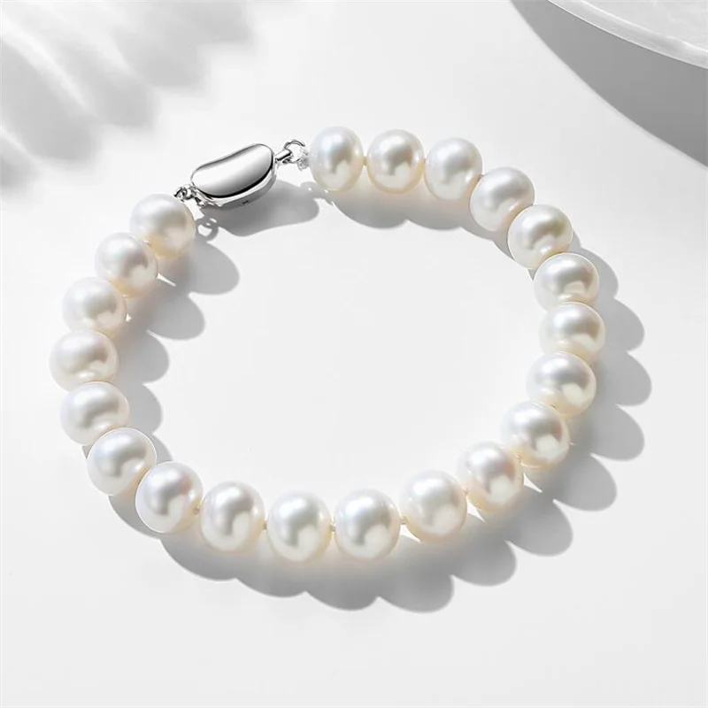 

Freshwater Pearl Bracelet With White 925 Sterling Silver Clasp 7-8mm AAAA Semiround Pearls For Mother's Day Bracelet 19cm Length