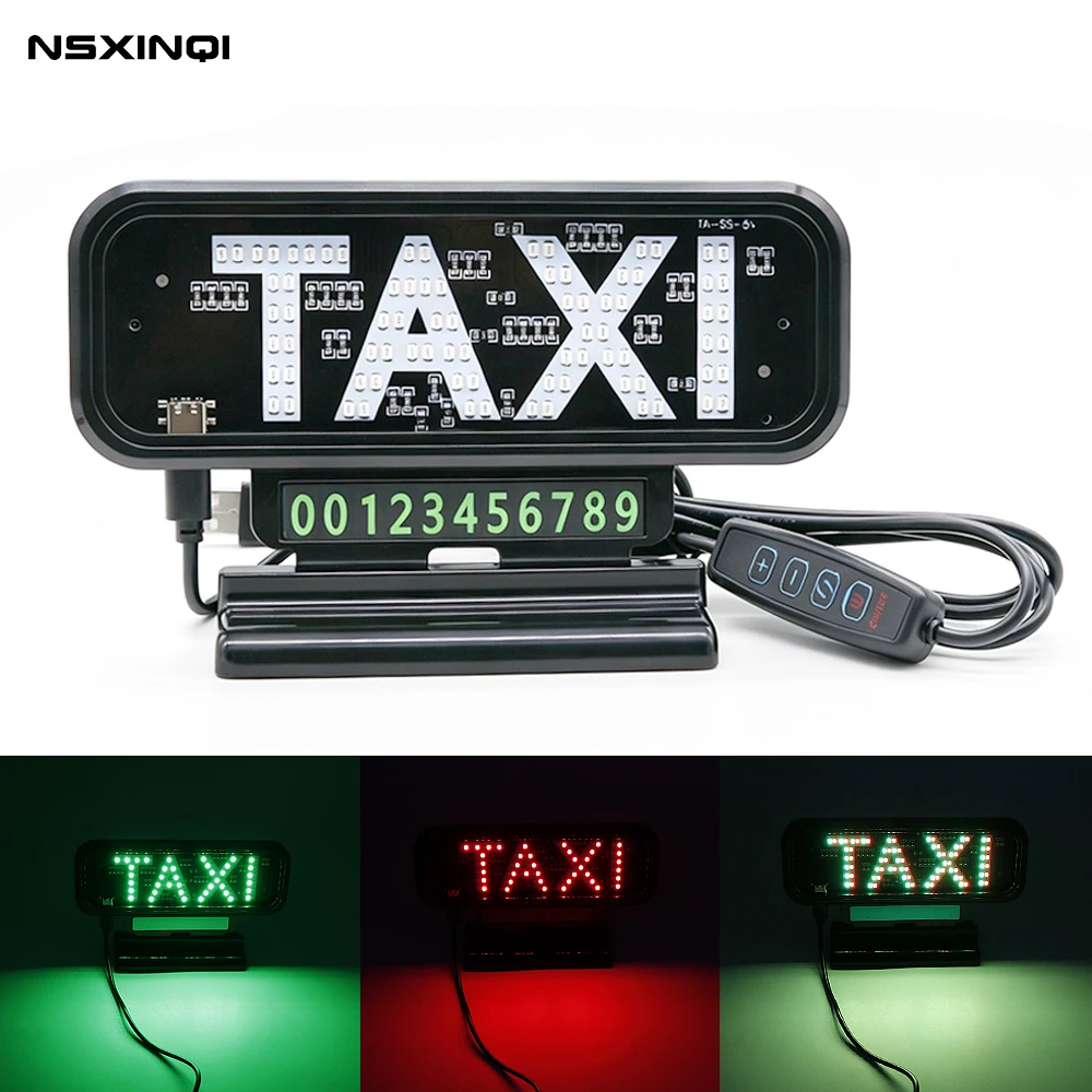 1pcs Taxi Sign Led Car Dashboard Indicator Lamp Signal Lights Red/Green 2 Color 3D taxi sign