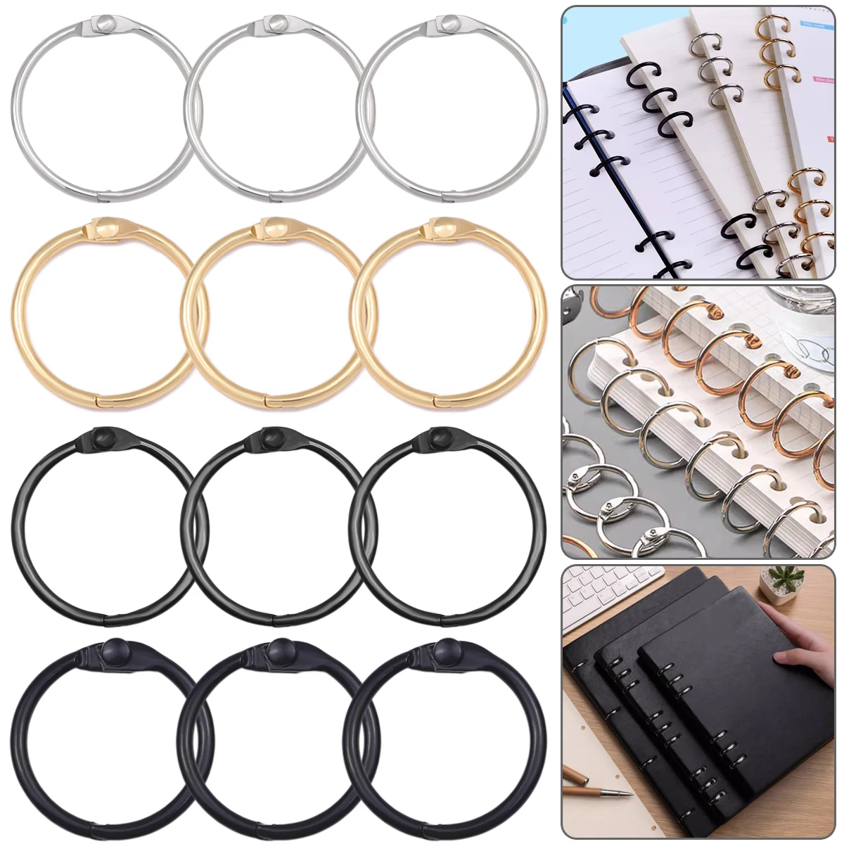 5Pcs Alloy Binder Rings Set Assorted Sizes Gold Color Loose Leaf Rings Multipurpose Book Rings for Office School DIY Crafts