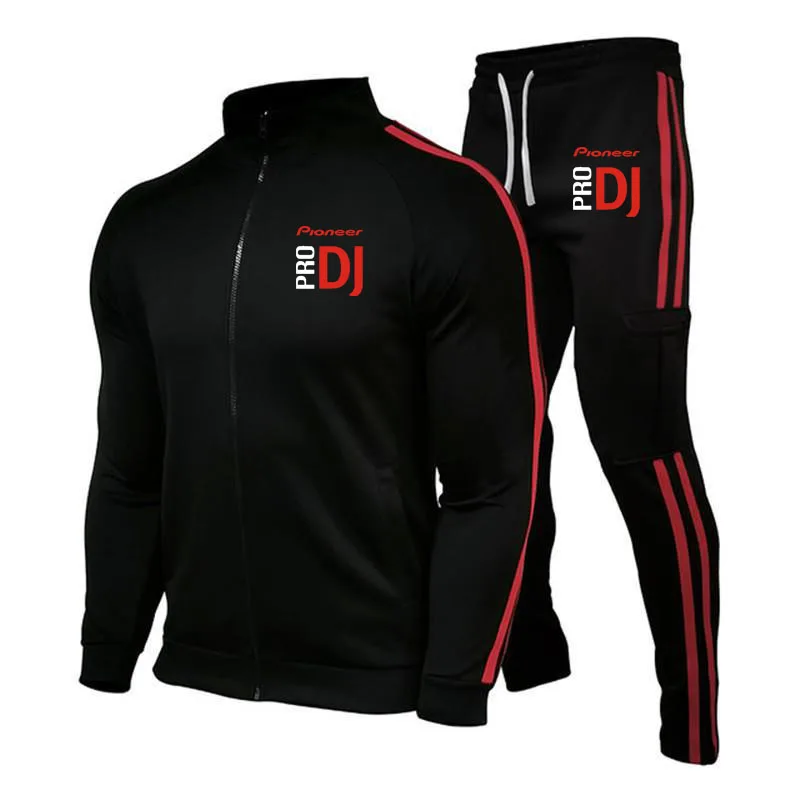 Fitness jogging Men's sportswear suits dj Pioneer pro printing Striped design Brand sportswear Men's sports jacket + pants suit