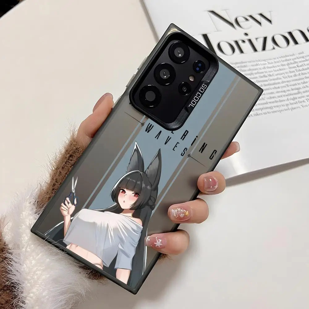 Wuthering Waves ゲーム用スマホケース Samsung Galaxy S25 Edge S24 S23 S22 S21 S20 Ultra対応 シリコン製シルバーカバー