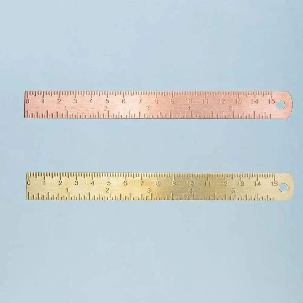 2Pcs 15cm Brass Rulers High Accuracy Double Scale Straight Vintage School Office Use Storage