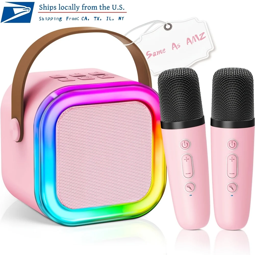 Mini Karaoke Machine - A Portable Karaoke Machine Comes With Two Wireless Microphones And Speaker Set Featuring Ambient Lighting