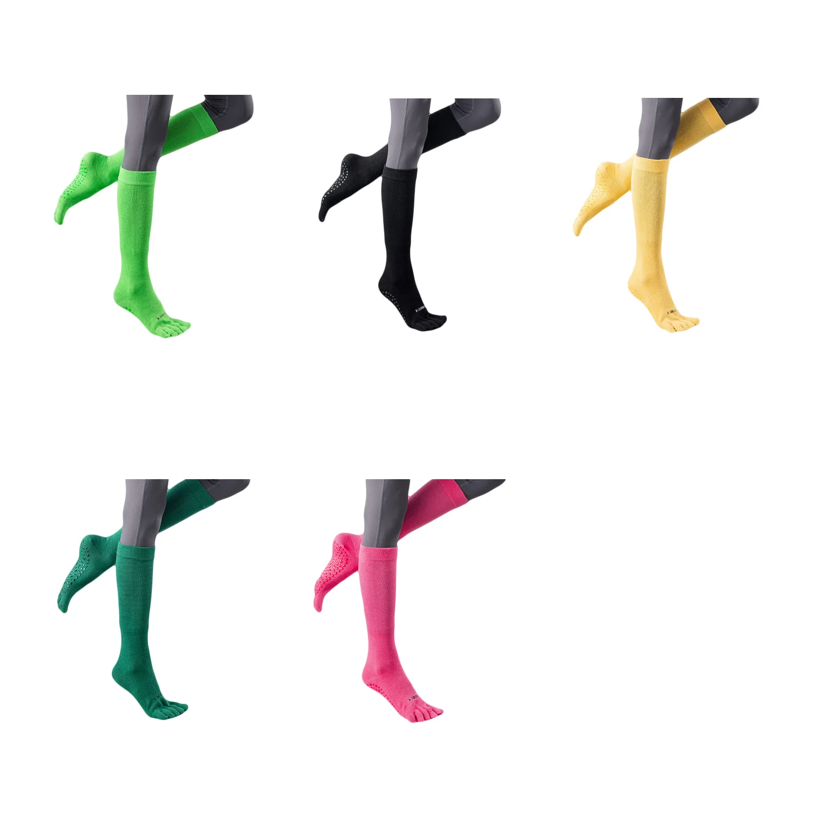 

Женские нескользящие носки для йоги до колена, яркие однотонные, с пятью пальцами, длинные