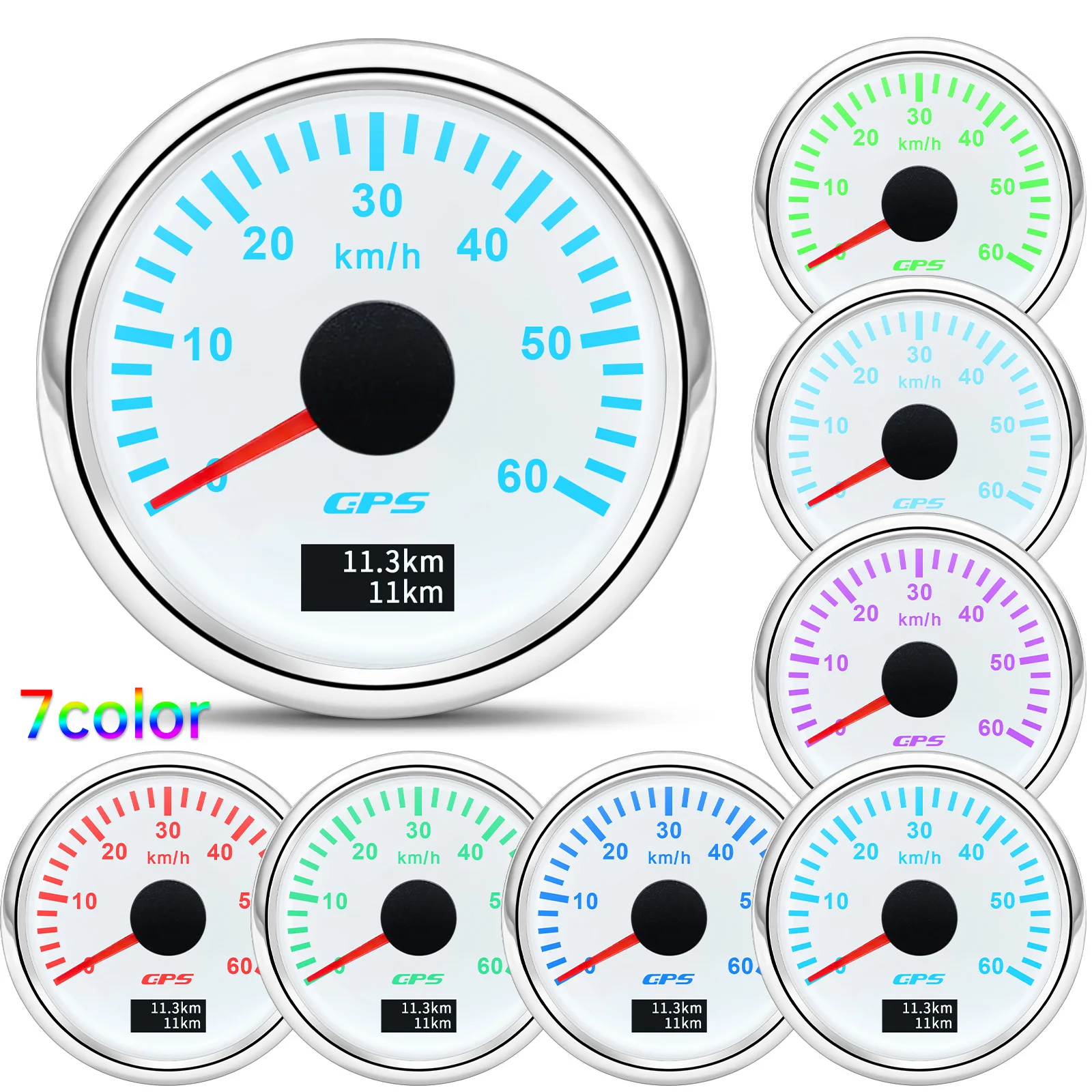 30/60/80/120/200 km/h 52 mm digitales GPS-Tachometer mit Antenne, Boot, Auto, Geschwindigkeitsmesser, 7-Farben-Hintergrundbeleuchtung, 12 V, 24 V – Detail 5