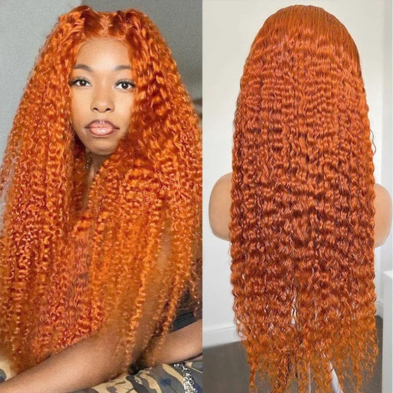 

Ginger 13x6 hd lace frontal human hair wig for women Deep wave 30 inch lace front curly wigs 200 density Glueless Wigs on Sale