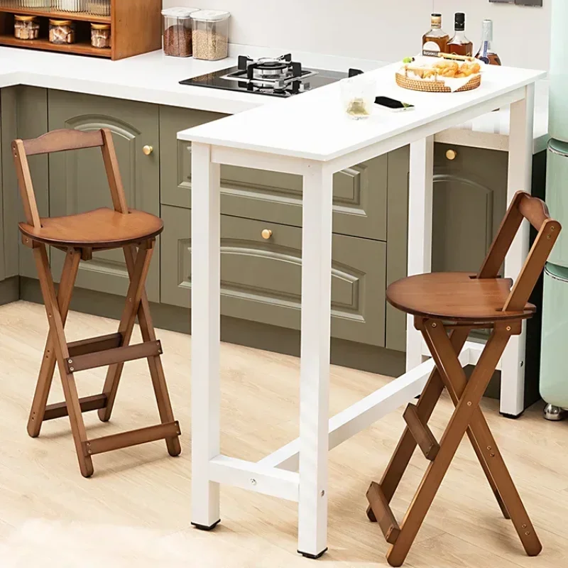 Silla de Bar plegable de bambú, taburete alto portátil para mostrador, ahorro de espacio con respaldo, muebles de comedor nórdicos para cafetería