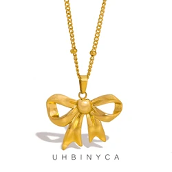 UHBINYCA Stainless Steel Bowknot Pendant Necklace for Woman