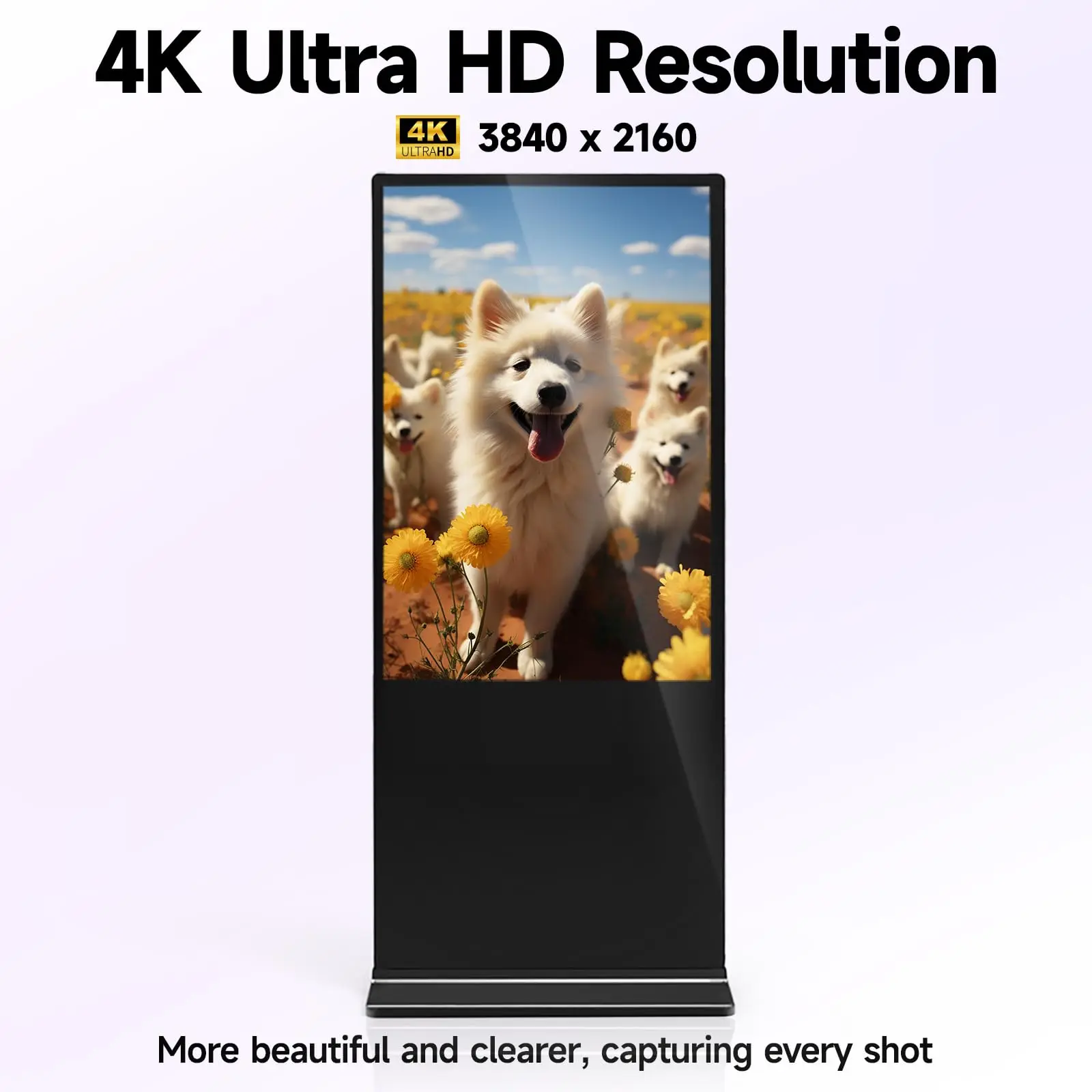 65 بوصة 4K كشك لافتات رقمية أرضية داخلية واقفة شاشة تجارية عرض إعلاني LCD الطوطم مع مشغل إدخال HDMI