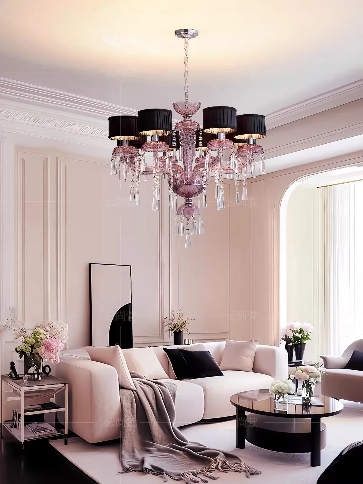 Y French court style living room chandelier, crystal lamp, high-end feel,light luxury bedroom, study, artistic lighting fixtures
