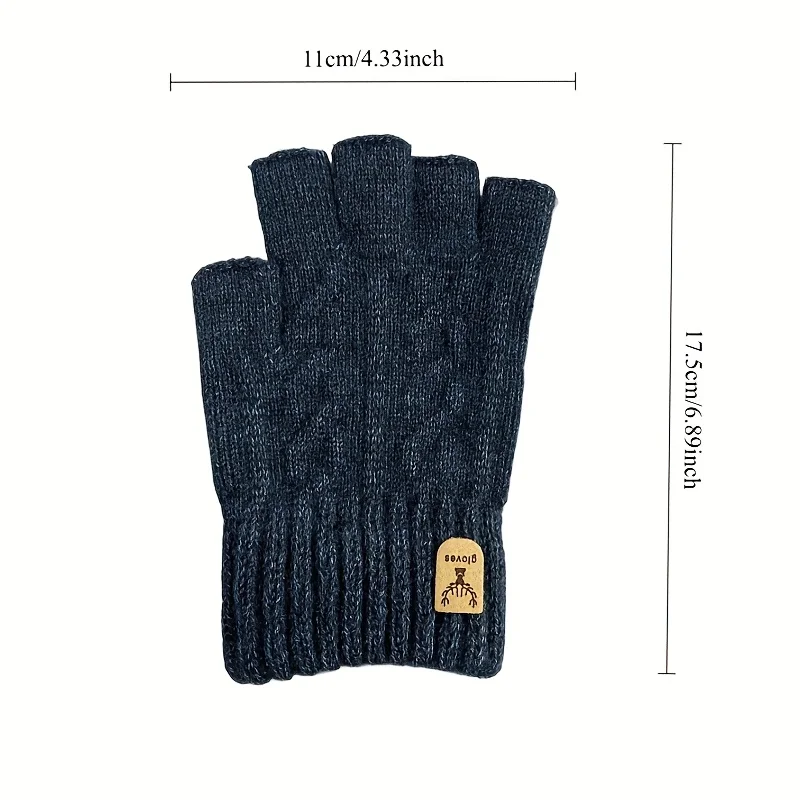 Fingerless Gloves, Winter Warm Knitted Half-Finger Gloves for Work, Running, Cycling, Driving, Unisex, Casual Ribbed Cuff Design