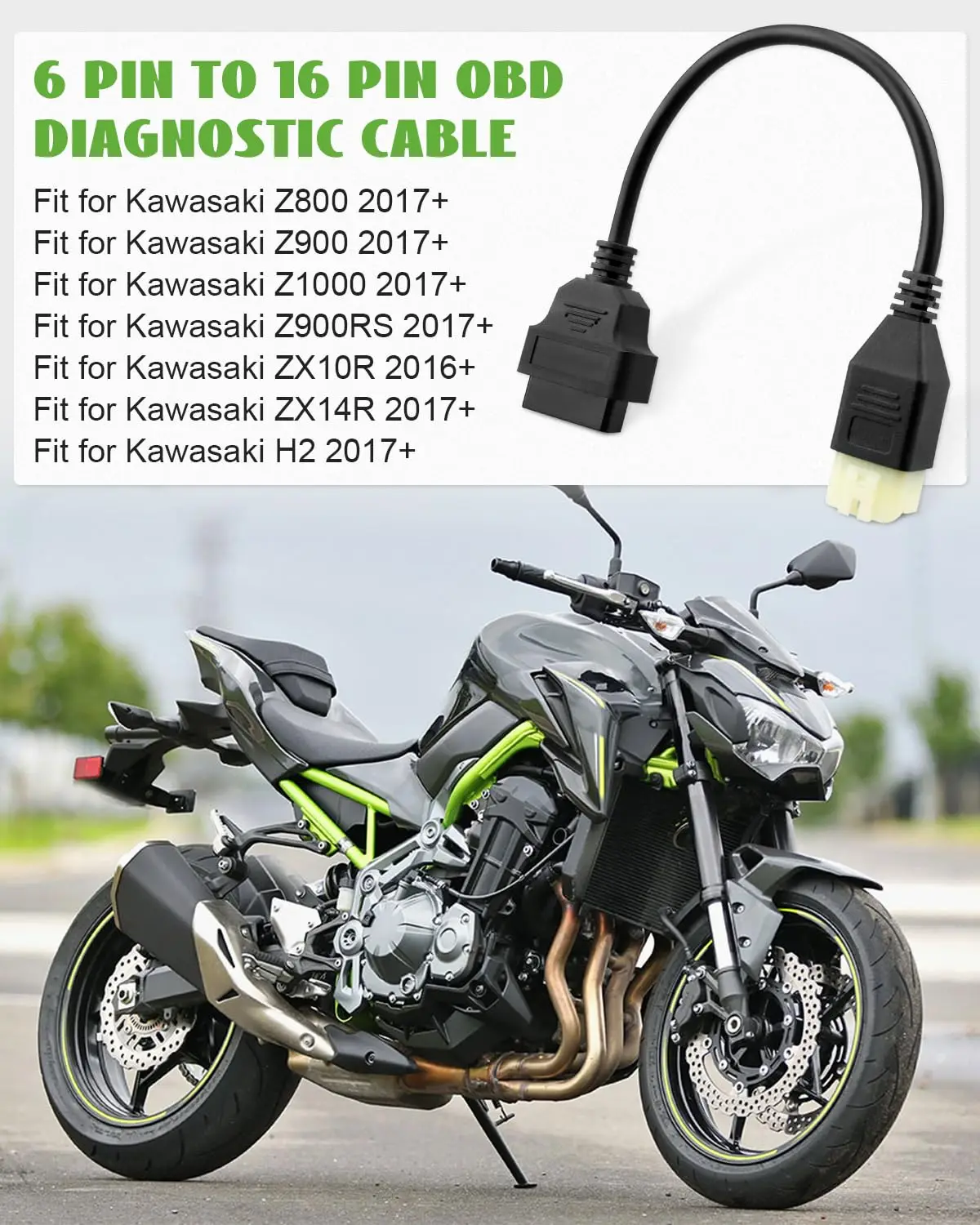 6 pin to 16pin OBD2 Diagnostic Adapter CANBUS Cable Fit for Kawasaki Z900RS/Z800/Z900/Z1000/ZX10R/ZX14R/H2