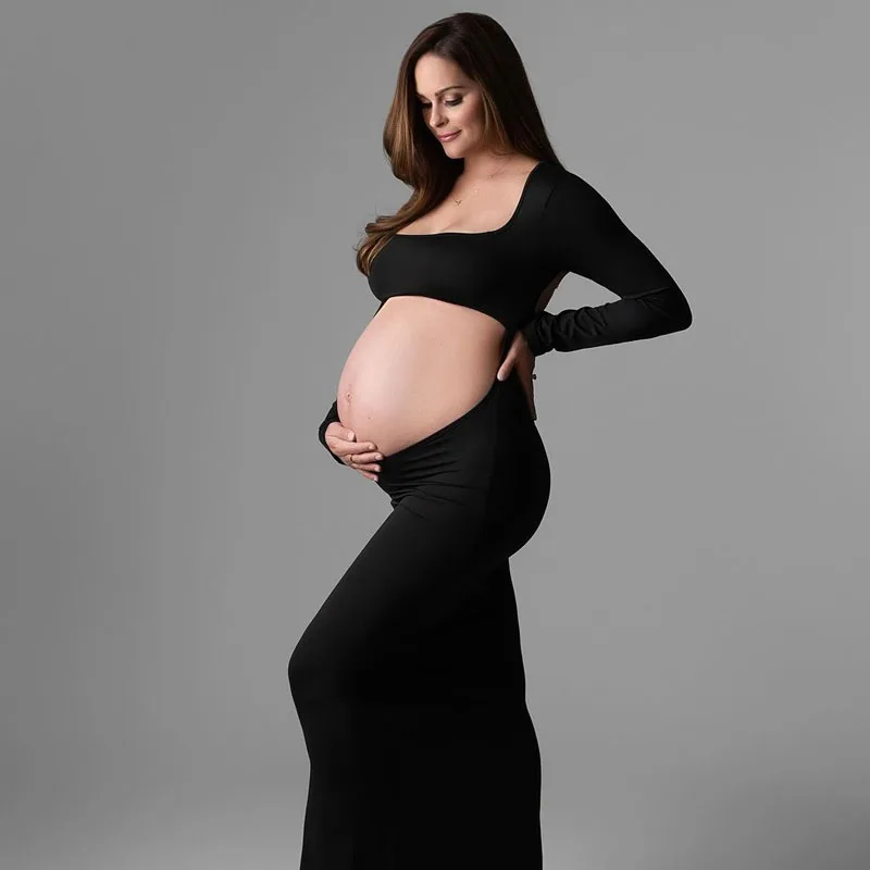 Maternity Sexy Bodycon Dresses Pregnant Photo Dress Square Neck Long Sleeve Wedding Party Pregnant Clothes