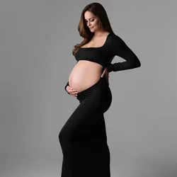 Maternity Sexy Bodycon Dresses Pregnant Photo Dress Square Neck Long Sleeve Wedding Party Pregnant Clothes