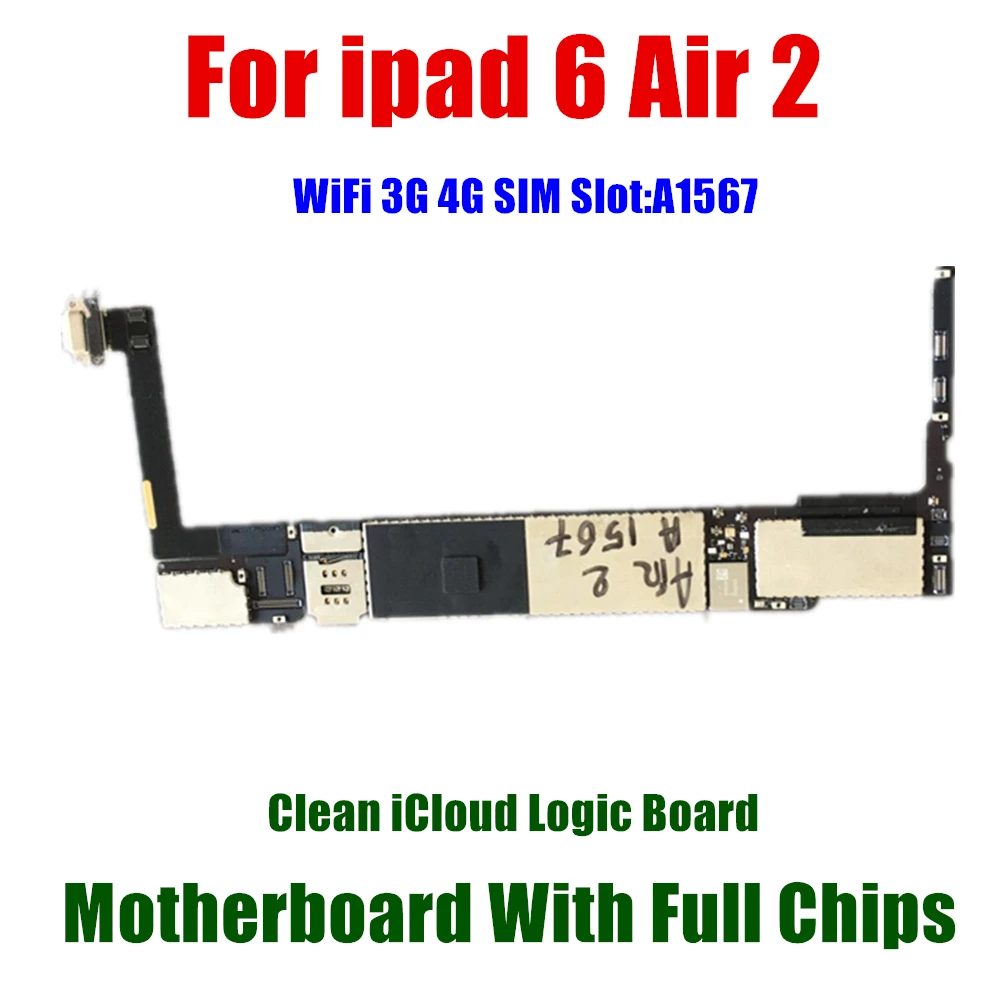 

A1567 Motherboard For ipad 6 Air 2 mainboard Logic board Free iCloud with touch id Wifi cellular 16GB 32GB 64GB 128GB with iOS