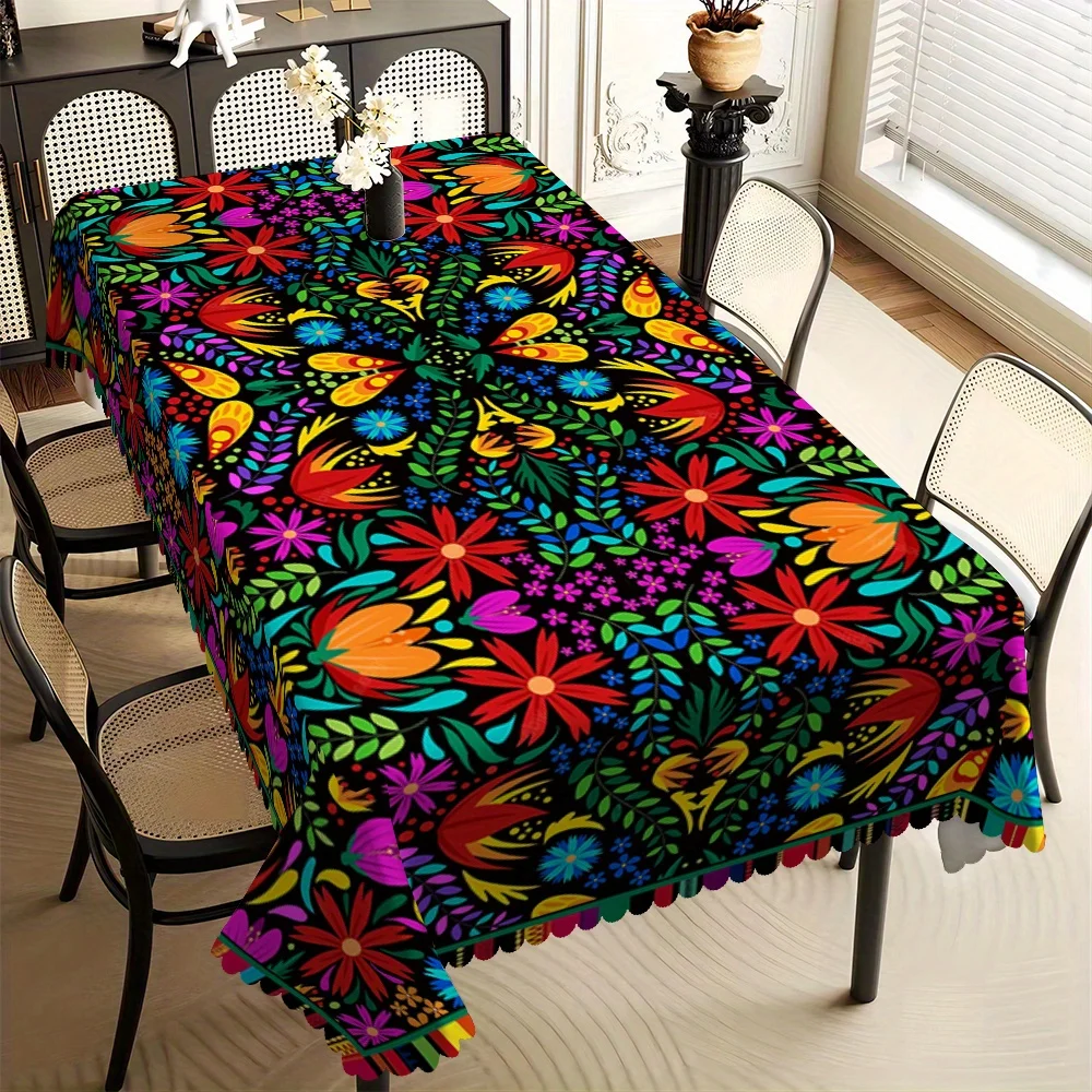 Mexican Colorful Flowers Day of The Dead Tablecloths for Table Decor Mexico Dia De Los Muertos Table Cloth Fiesta Party Decor