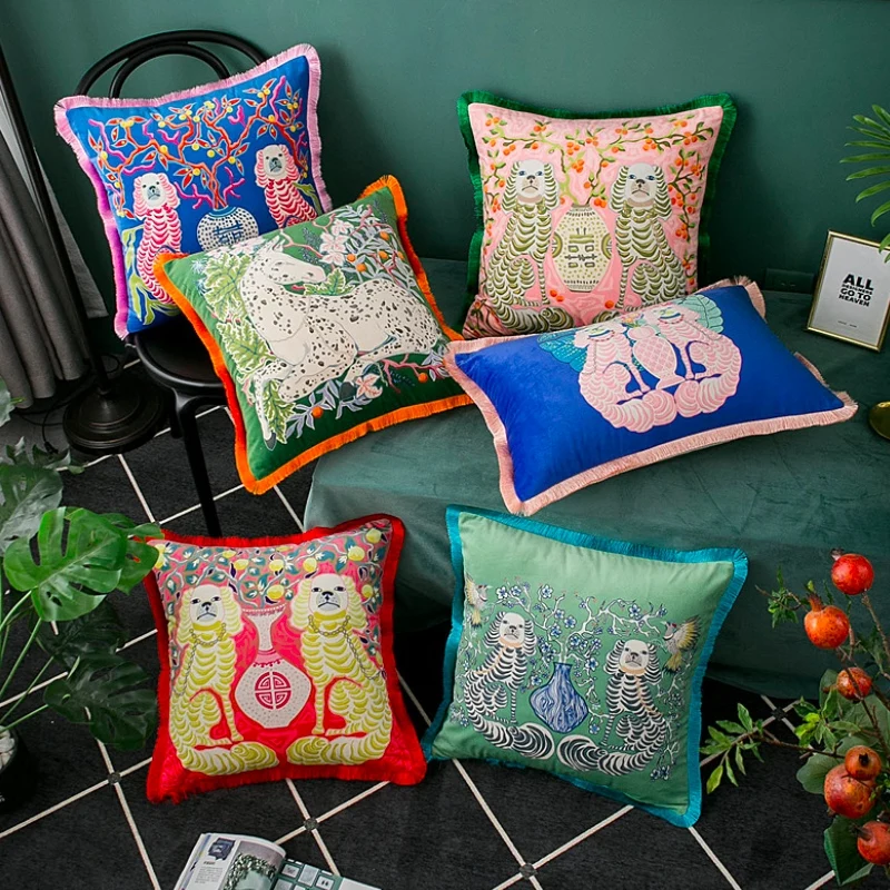 Luksusowa kolekcja zwierząt z frędzlami w stylu retro aksamitna poszewka na poduszkę poduszka dekoracyjna sztuka dom wysoki poziom Sofa wystrój krzesła