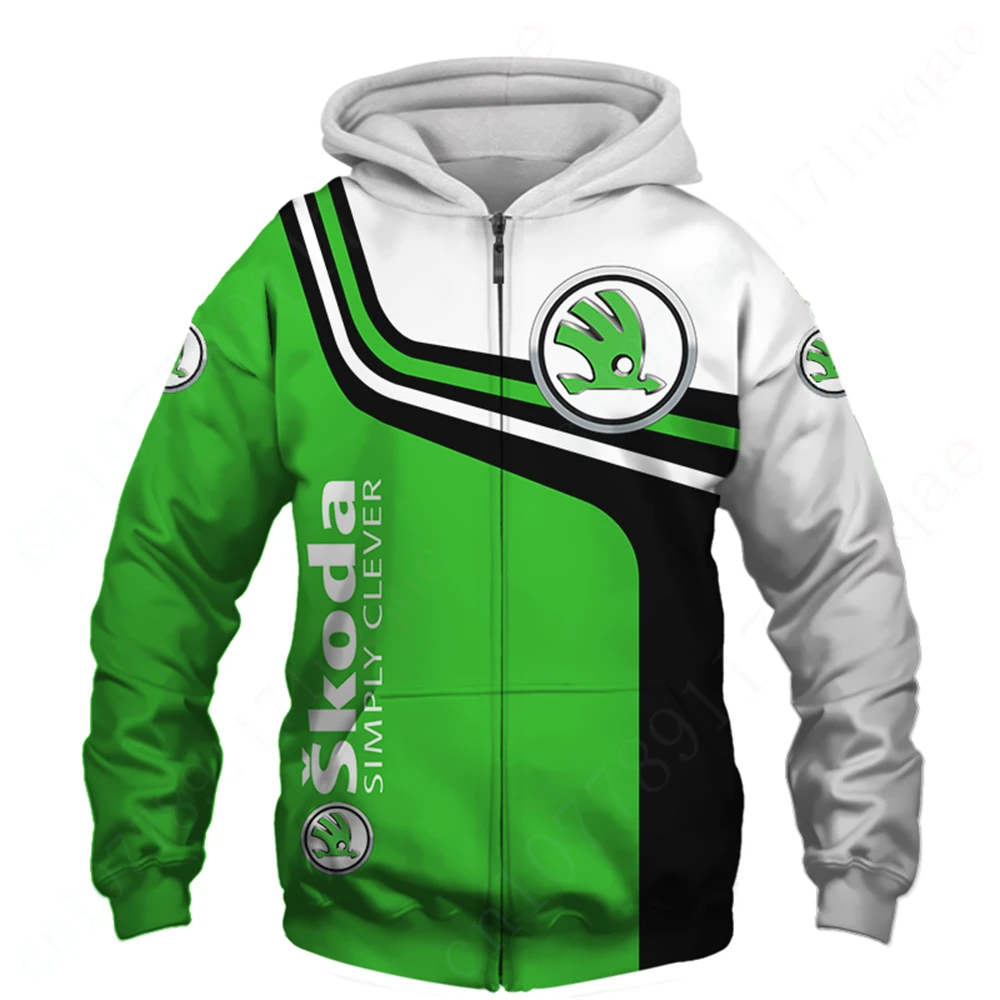 Skoda เสื้อฮู้ดมีซิปสไตล์ฮาราจูกุสำหรับผู้ชายผู้หญิงเสื้อกันหนาวพิมพ์ลาย3D ลำลองใช้ได้ทั้งชายและหญิง