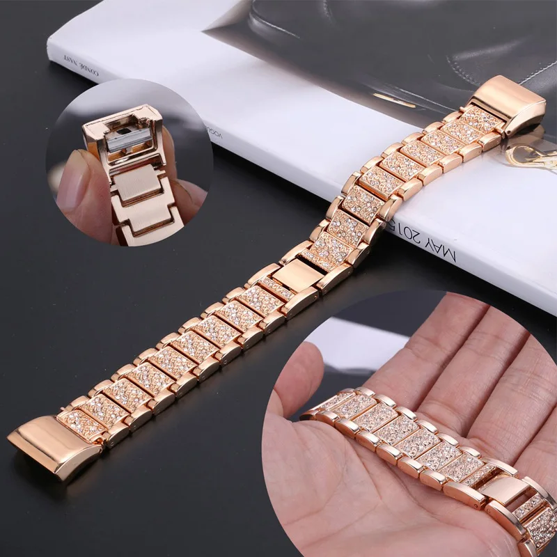 Diamond Strap For Fitbit Charge 3 Shiny Women Jewelry Bracelet Stainless Steel Strap For Fitbit Charge 3 2 Fitness Accessories