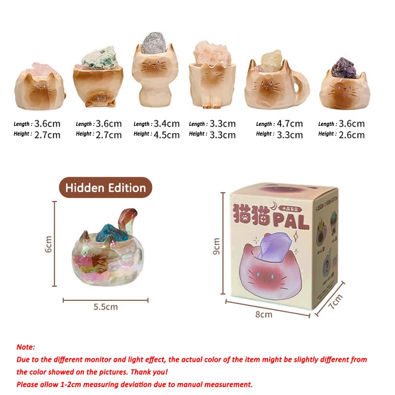 PAL Cat Crystal Blind Box Mini Original Stone Cartoon Cute Figure Office Desktop Car Decor Good Luck Gift For Cat Lovers Toys