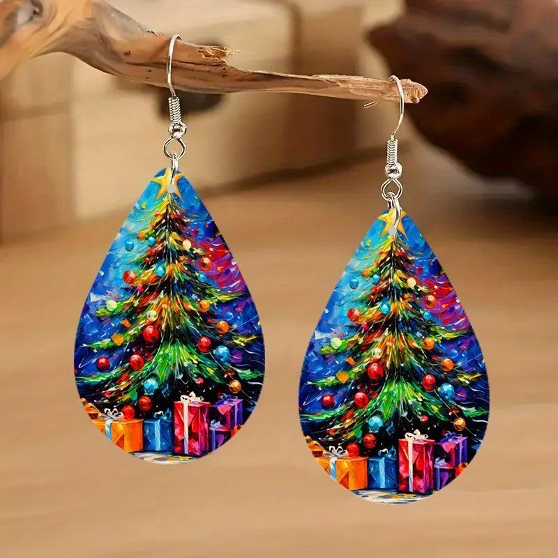 Christmas Earrings Party Wooden Water Droplet Earrings Cartoon Fashion Jewelry Accessories Personalized Creative Christmas Gift