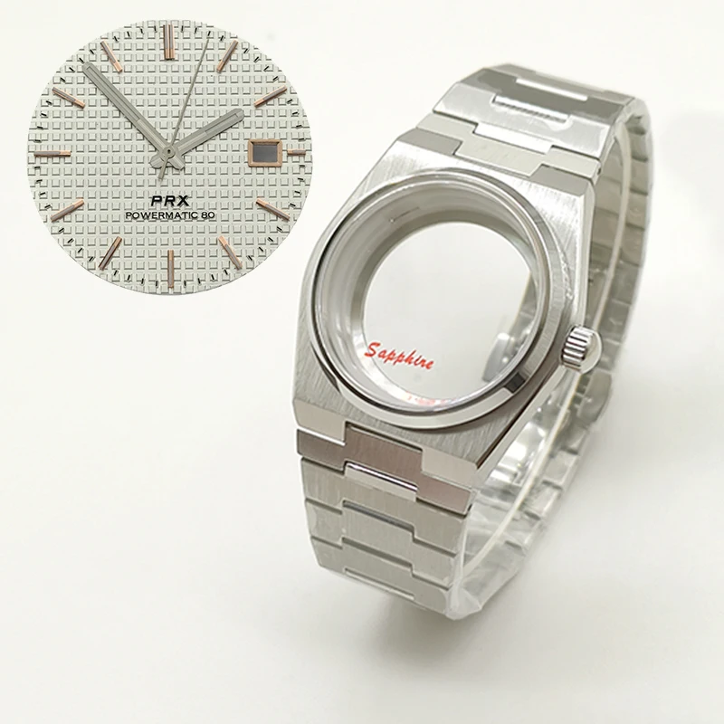 Mod 40mm argent PRX Super lecteur boîtier de montre verre saphir pour NH35 NH36 NH38 4R mouvement cadran multicolore aiguilles Refit pièces