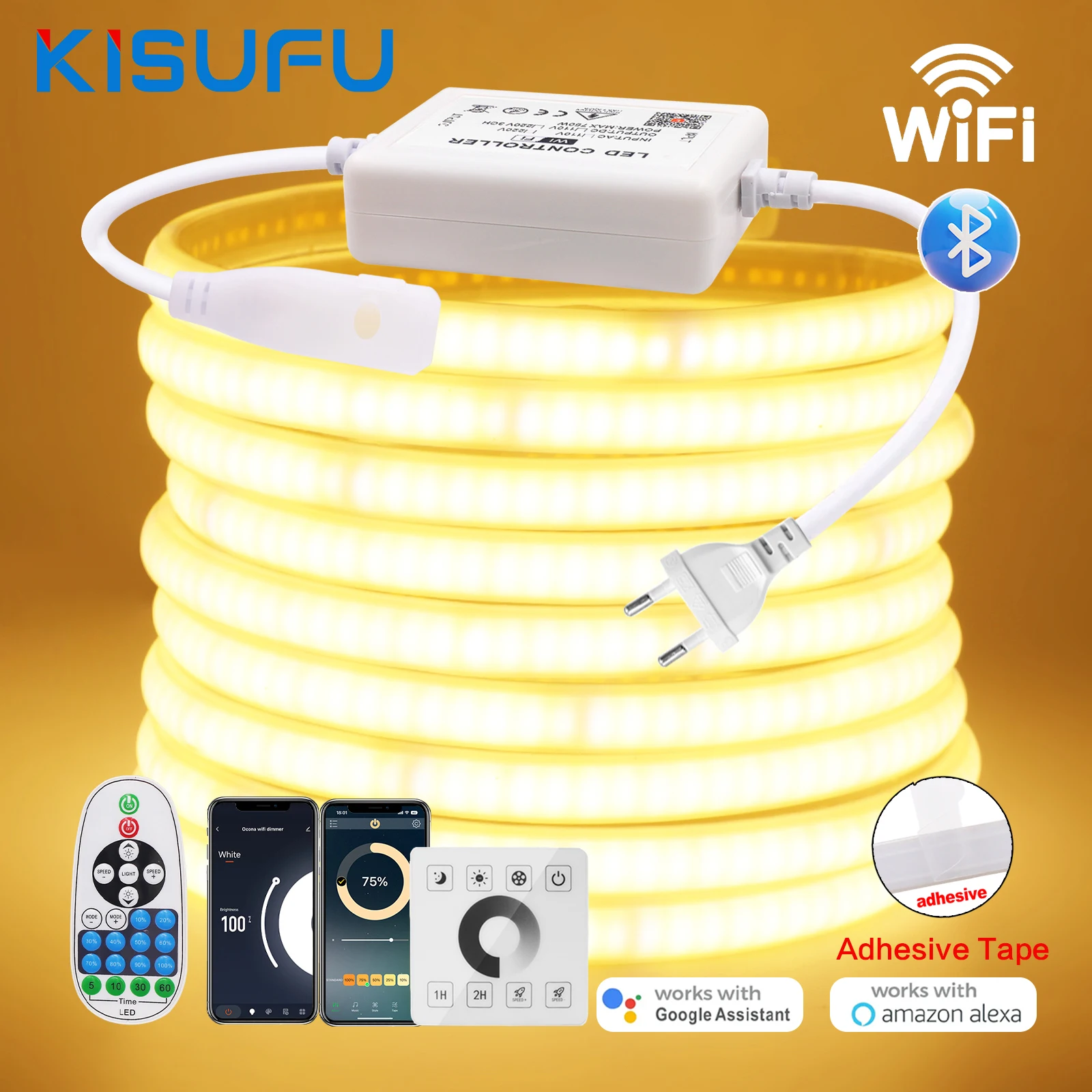Dimmable 220V COB LED Neon Strip Light Smart Wall Touch Bluetooth Wifi Remote Kit Flex Adhesive Tape 240LEDs/M Linear Lighting