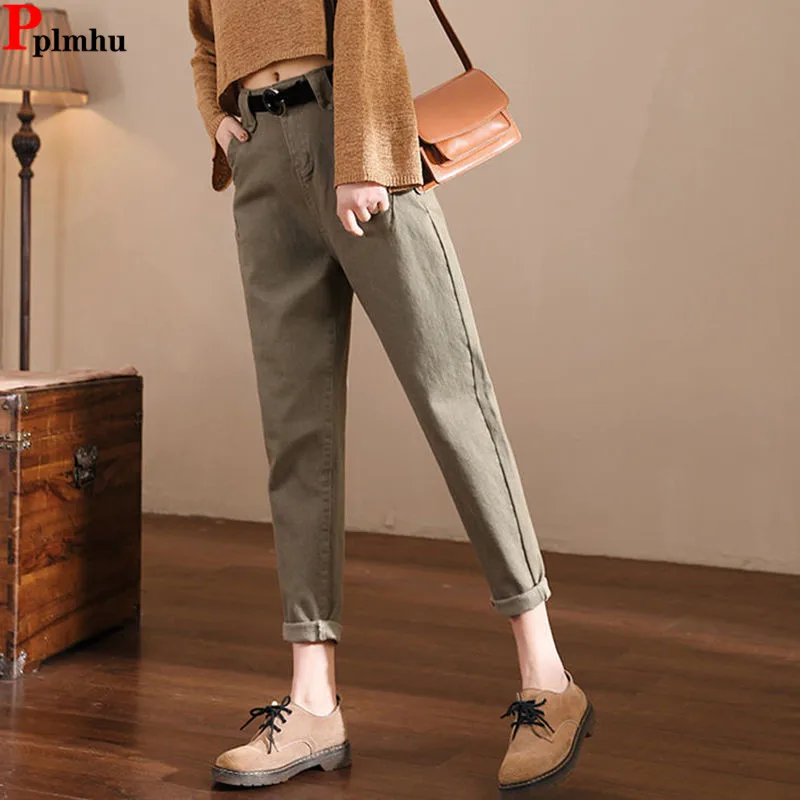 High Waist Ankle-length Harem Pants Korea Vintage Casual Strecth Cargo Trousers New Fashion Summer Women Pencil Pantalones