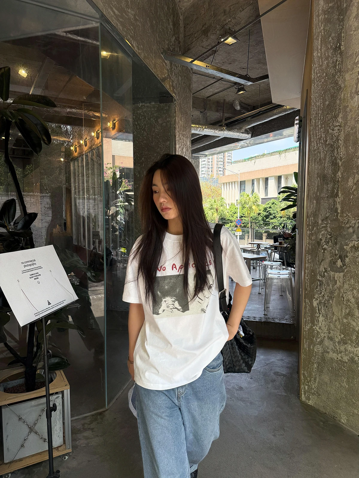 Sakura Cool Girl White Short Sleeve T-Shirt Retro American Print Loose Versatile Top Breathable Cotton round Neck Summer Fashion