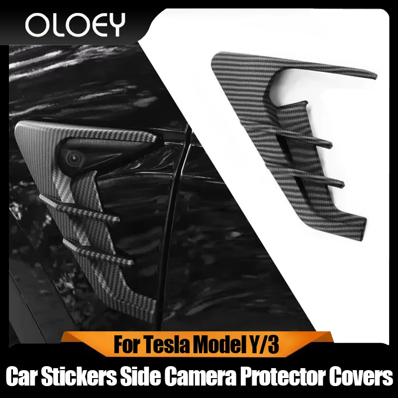 

For Tesla Model Y/3 Highland 2024 Car Stickers Side Camera Protector Covers Carbon Fiber Flank Spoiler Wing Decorative Guards