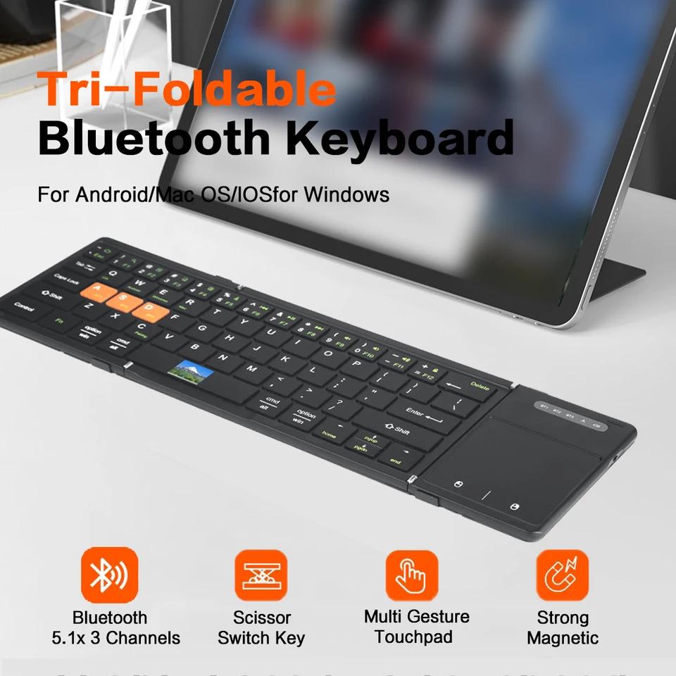 Jomaa Handy faltbar Bluetooth mit Touchpad, wiederaufladbare Smartphone-Tastatur_voghion.com