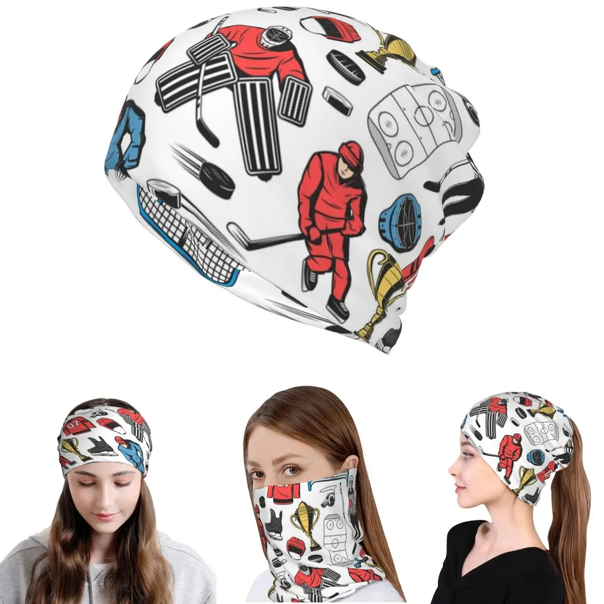 Ice Hockey Players On Rink Bandana Neck Gaiter Mask Scarf Multifunction Headwear Beanies Hat for Men Women Adult Winter