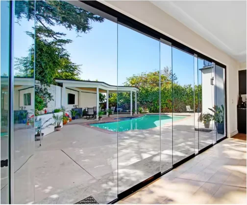 Durable Aluminum Folding Door Modern Slim Frame Weatherproof Sound Insulation Double Glazed Bi Folding Door