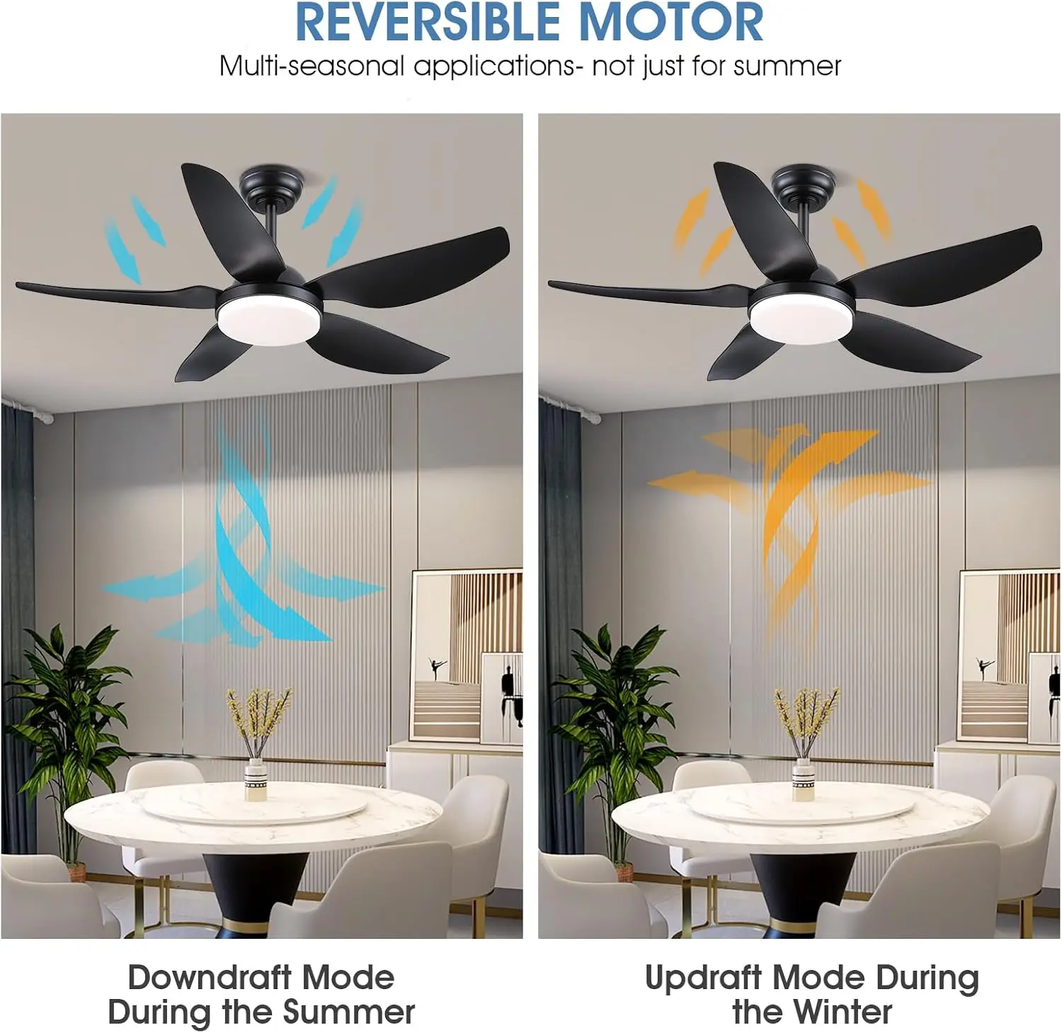 46 Inch Ceiling Fans With Lights And Remote/App Control,Modern Downrods Flush Mount Ceiling Fan With 5 Reversible Blades 6