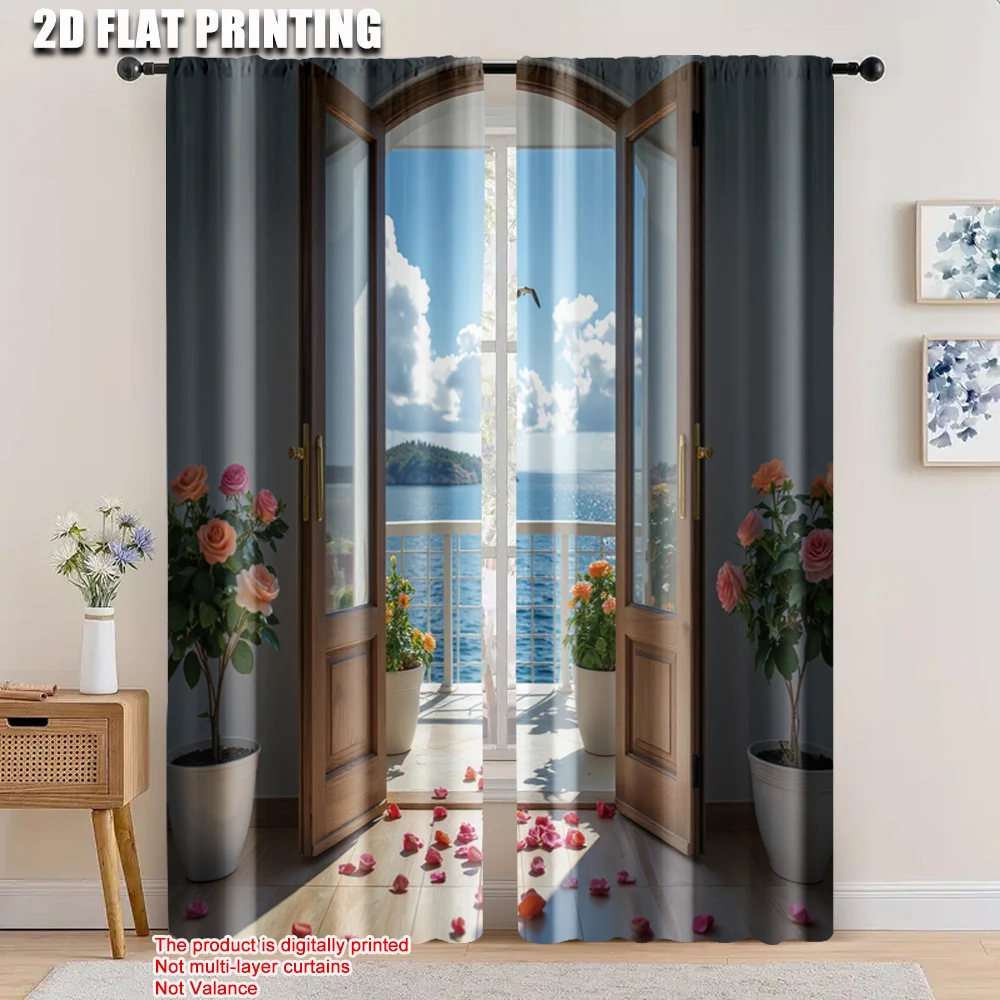 

2pcs, 2D flat printing Drapes ocean door Versatile Fabric,Without Electricity summer party decorations Perfect for With rod