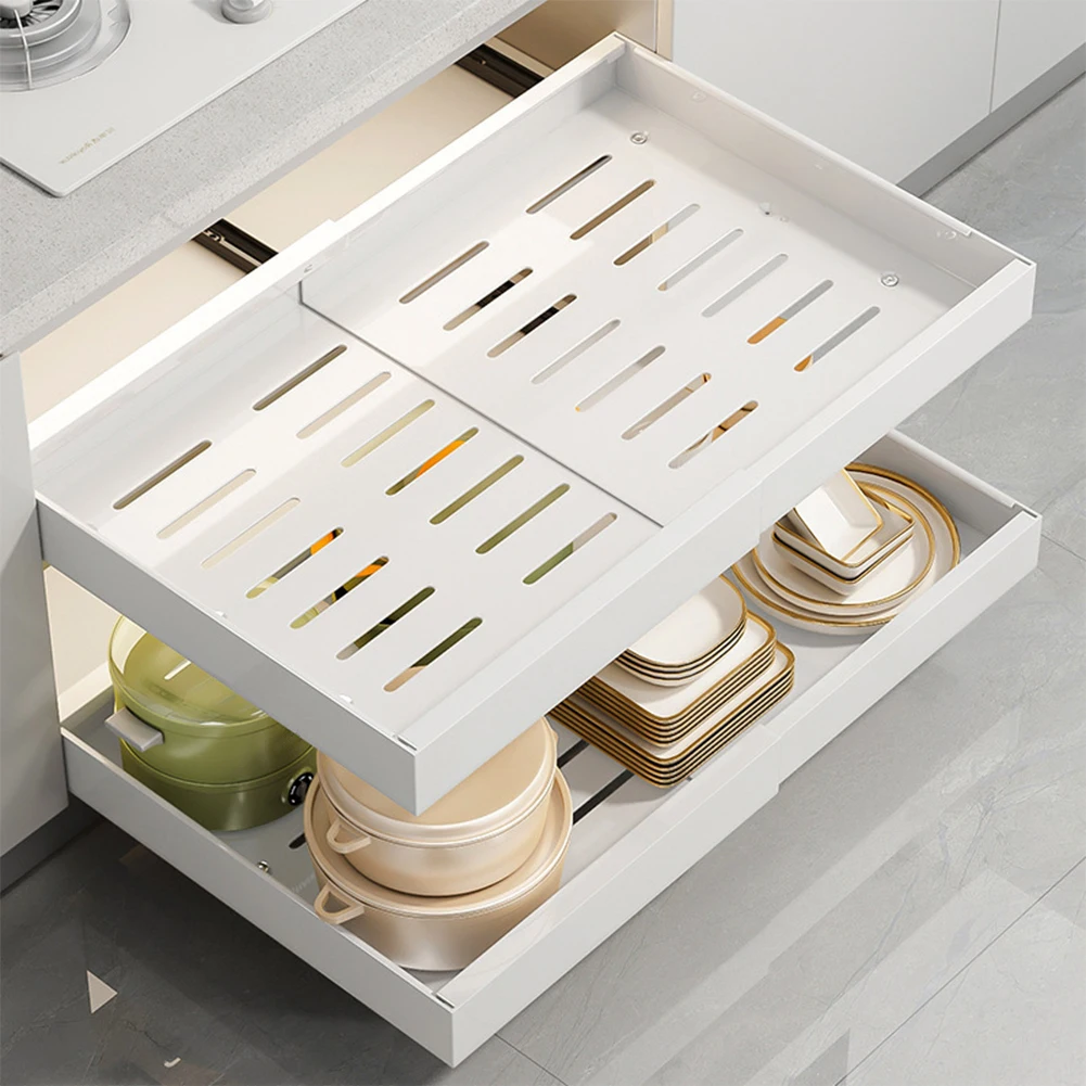 Pull Out Cabinet Organizer Expandable, Heavy Duty Slide Out Drawers, Adhesive Stick Slide Out Drawers, Adjustable Width Roll Out