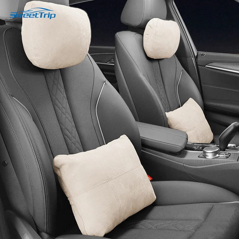 Solid Color Car Pillow Accessory Neck Cushion Headrest Female Decorative Pillows Simple Automobile Waist Bolster Man Universal