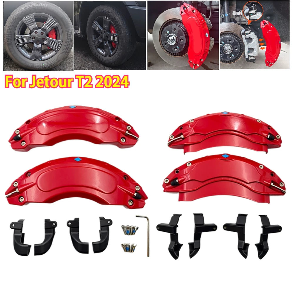 For 2024 Jetour T2 4Pcs Aluminum Metal Brake Caliper Covers Front Rear Wheel Hub Brake Protector Cover Off-Road Exterior Upgrade