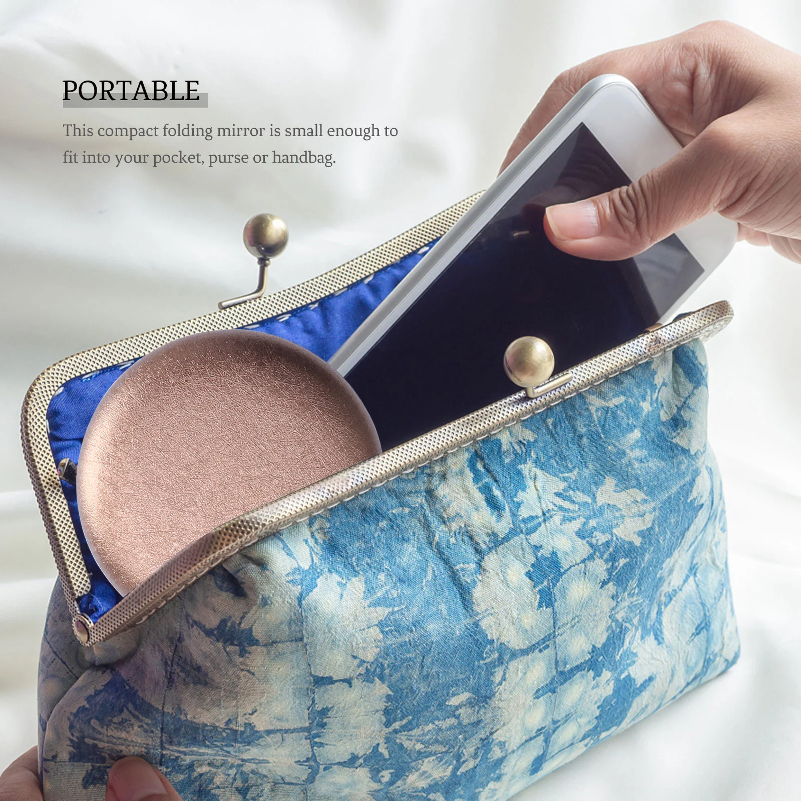 

Folding Mirror Mini Hand Held Mirrors with Handle Small Keychain Compact Travel Metal Pocket Makeup