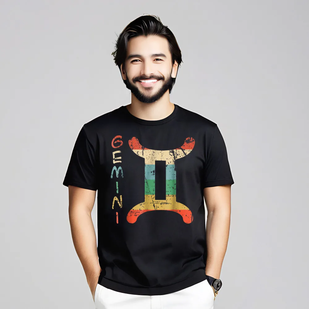 Gemini Zodiac Shirt Funny Vintage Premium Cotton T Shirt Dad Short Sleeve Tees Family VALENTINE DAY O-Neck T-shirts Casual