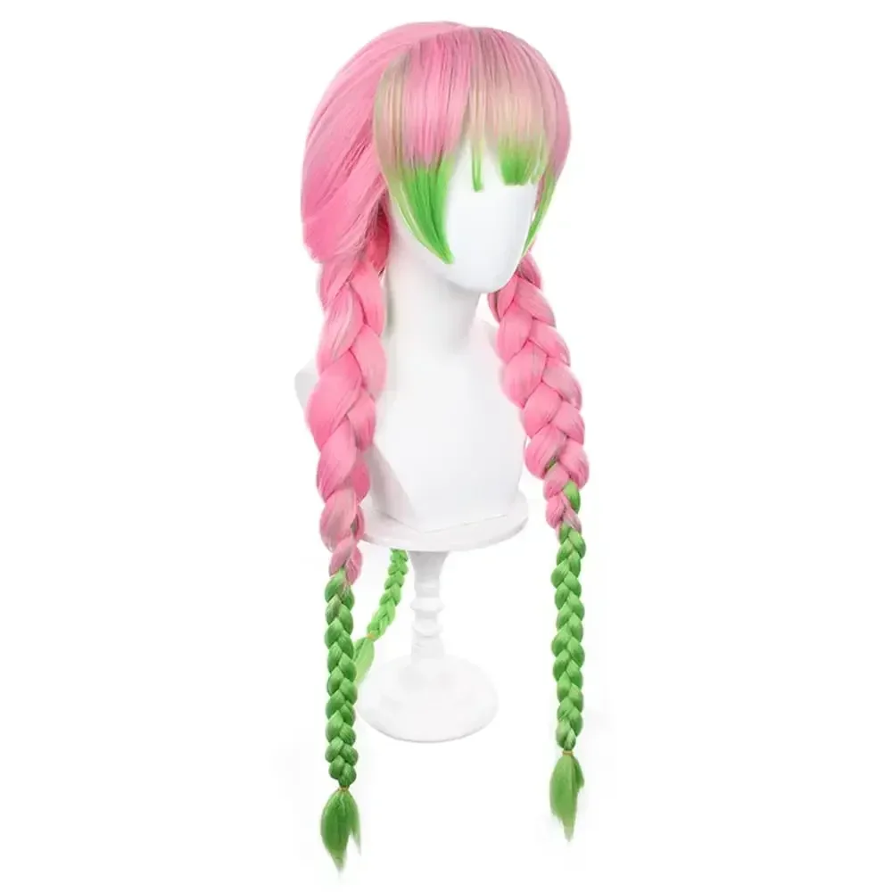 Pink Green Gradient Cosplay Wig, Long Braided Synthetic Wig for Halloween Party Role Play