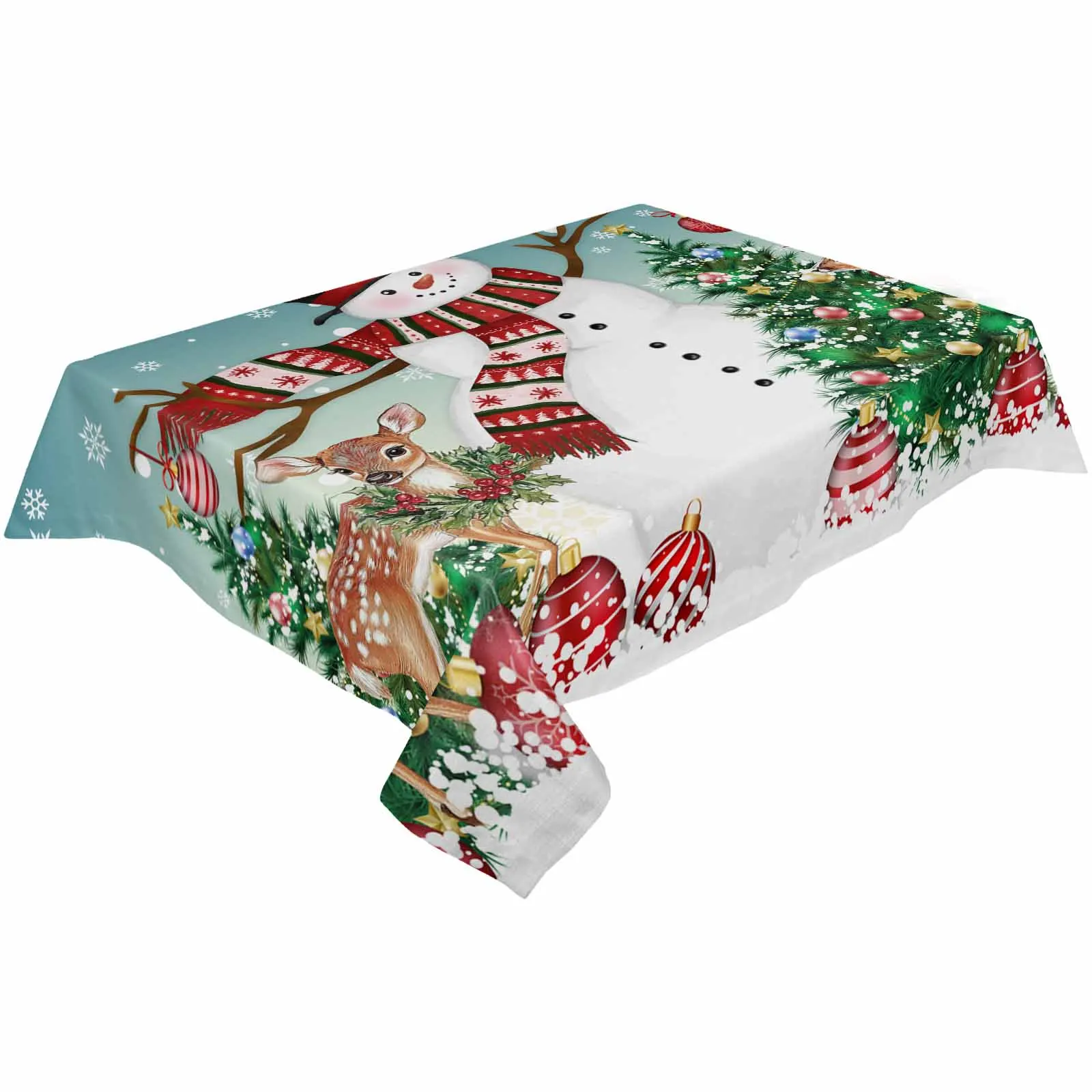 Christmas Tree Deer Christmas Ball  Tablecloth Waterproof Dining Table Rectangular Round Table Cover Home Kitchen Decoration