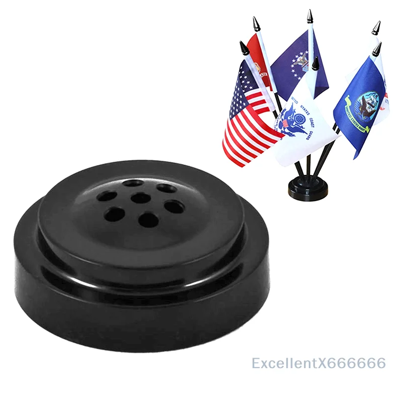 Black Plastic Mini Flagpole Base 8 Holes Portable Desk Flag Stand Hand Wave Office Home Decor