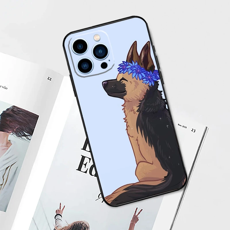 Cartoon German Shepherd Dog Phone Case For iPhone 15 16 14 13 12 11 Pro Max Plus Mini X XR XS Max 7 8 Soft TPU Cover