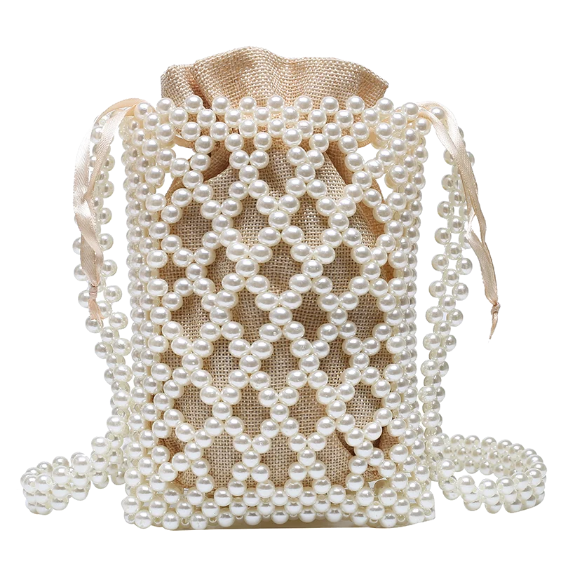 Pearl Beading Compact Cute Shoulder and Crossbody Bags Solid String High Quality Mobile Phone Bags for Women 2024 Fashion Style