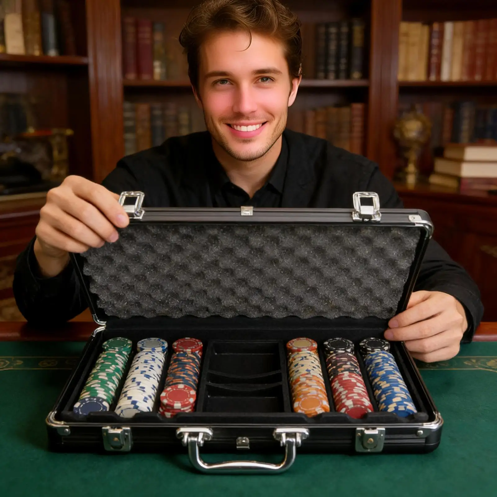 Empty Poker Chip Case 300 Capacity Aluminum Alloy Storage Box with Protective Mat for Casino Poker Chips Cards Game Accessories