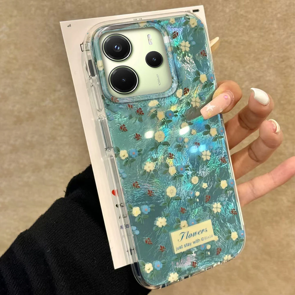 Verde gradiente rosa floral caso de telefone feminino para xiaomi redmi nota 14 13 12 11 10 11s 10s 9 8 pro 14c 13c a1 a3 a4 a3x 9c capa
